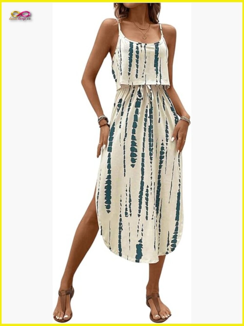 Spaghetti Strap Tie Dye Cami Sun Dress Beach Midi Summer Resort Vacation Outfit